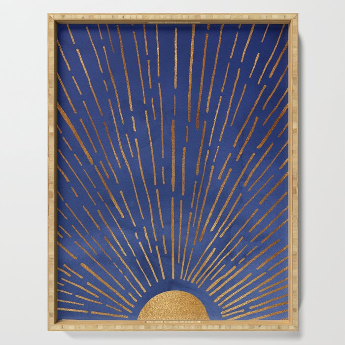 Twilight Blue and Metallic Gold Sunrise Serving Tray Gallery Image 1