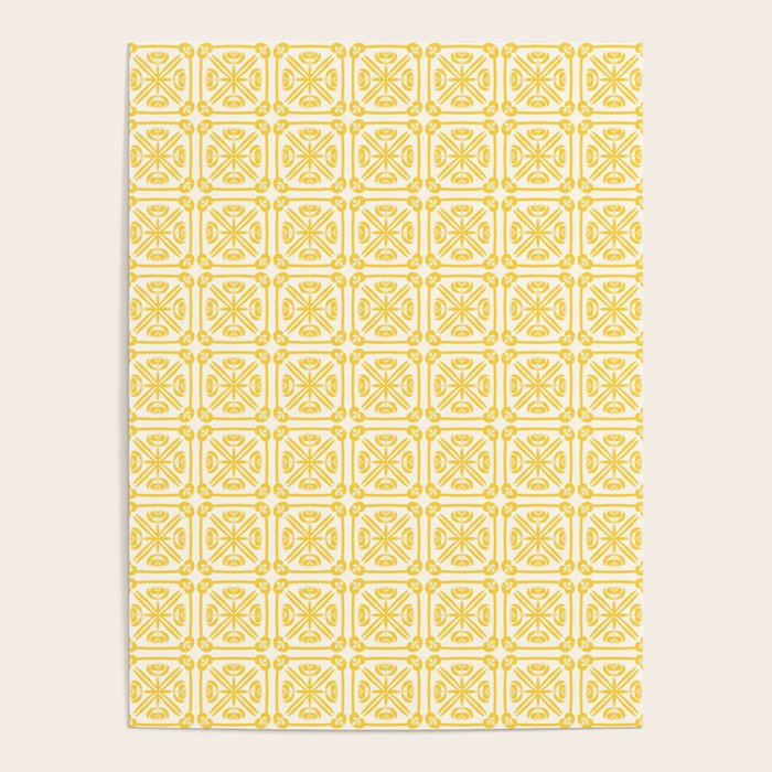 Nouveau Spanish Tile Pattern in Yellow and Cream Poster Gallery Image 1