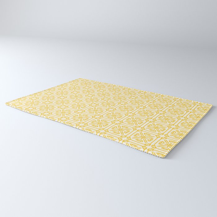 Nouveau Spanish Tile Pattern in Yellow and Cream Rug Gallery Image 3