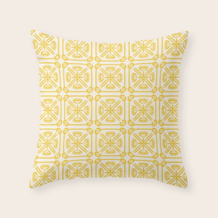 Nouveau Spanish Tile Pattern in Yellow and Cream Throw Pillow Gallery Image 6