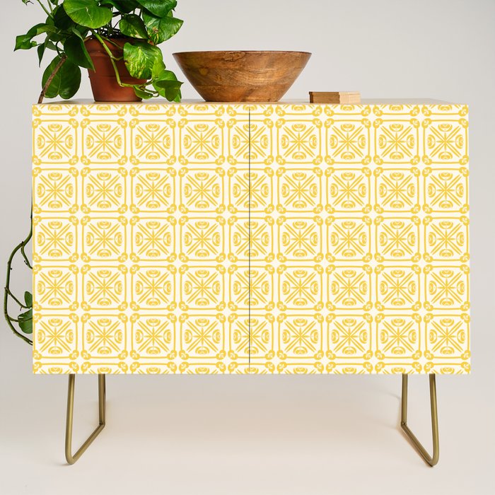 Nouveau Spanish Tile Pattern in Yellow and Cream Credenza Gallery Image 1