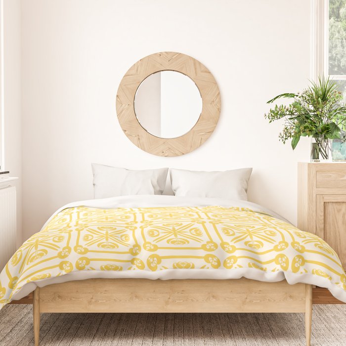 Nouveau Spanish Tile Pattern in Yellow and Cream Duvet Cover Gallery Image 3