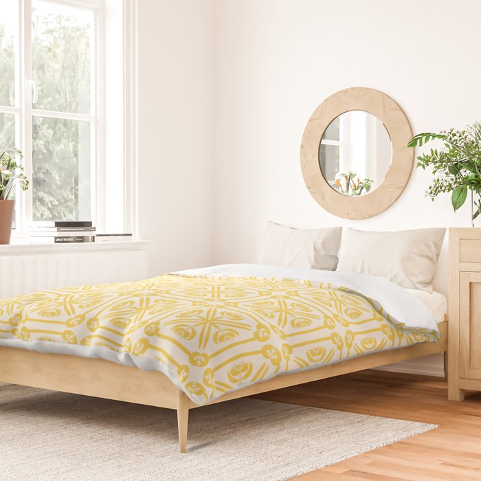 Nouveau Spanish Tile Pattern in Yellow and Cream Duvet Cover Gallery Image 2
