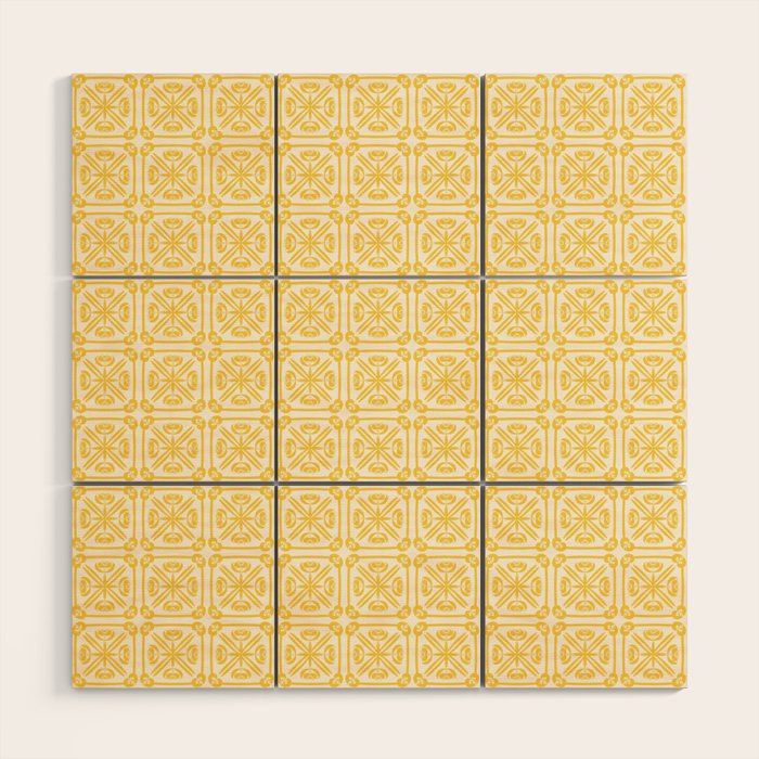 Nouveau Spanish Tile Pattern in Yellow and Cream Wood Wall Art Gallery Image 1