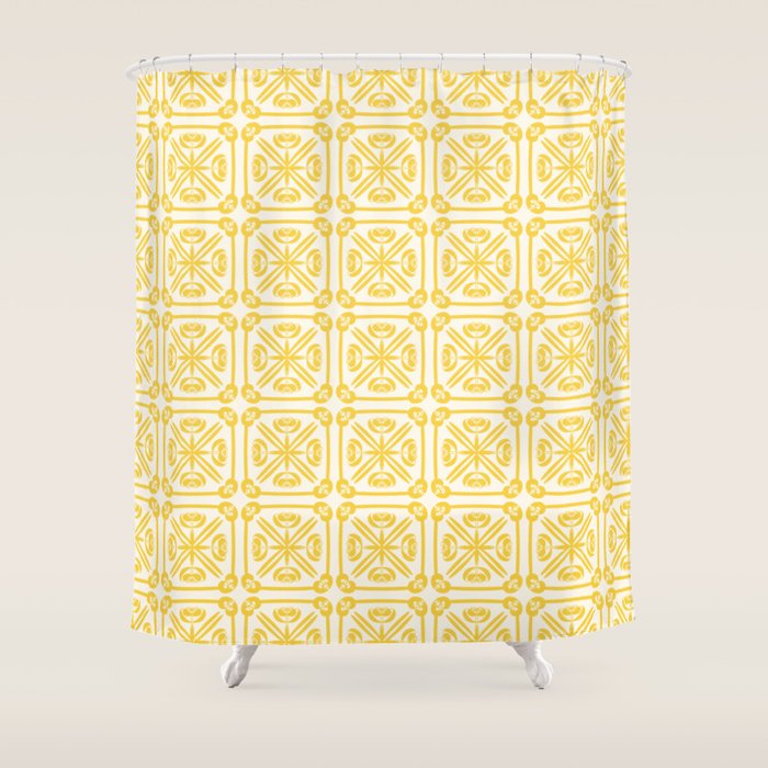 Nouveau Spanish Tile Pattern in Yellow and Cream Shower Curtain Gallery Image 1