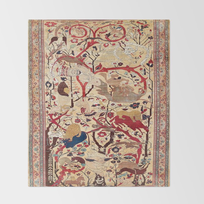 Heriz Azerbaijan Northwest Persian Silk Animal Rug Print Throw Blanket Gallery Image 2