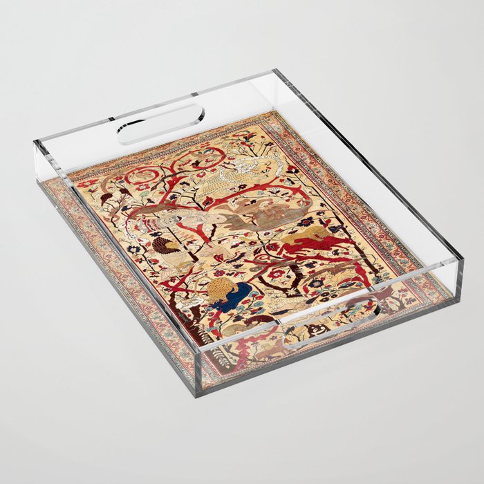 Heriz Azerbaijan Northwest Persian Silk Animal Rug Print Acrylic Tray Gallery Image 1