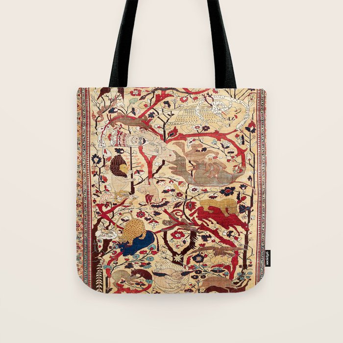 Heriz Azerbaijan Northwest Persian Silk Animal Rug Print Tote Bag Gallery Image 1
