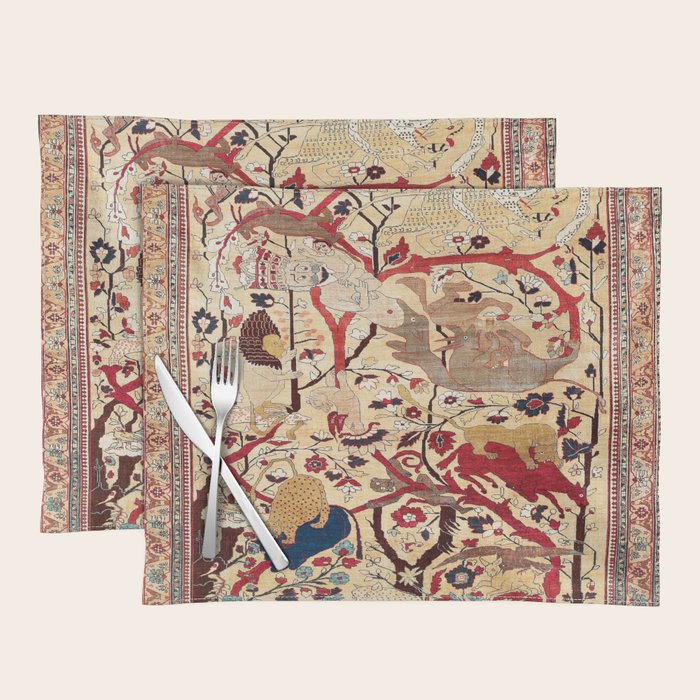 Heriz Azerbaijan Northwest Persian Silk Animal Rug Print Placemat Gallery Image 1