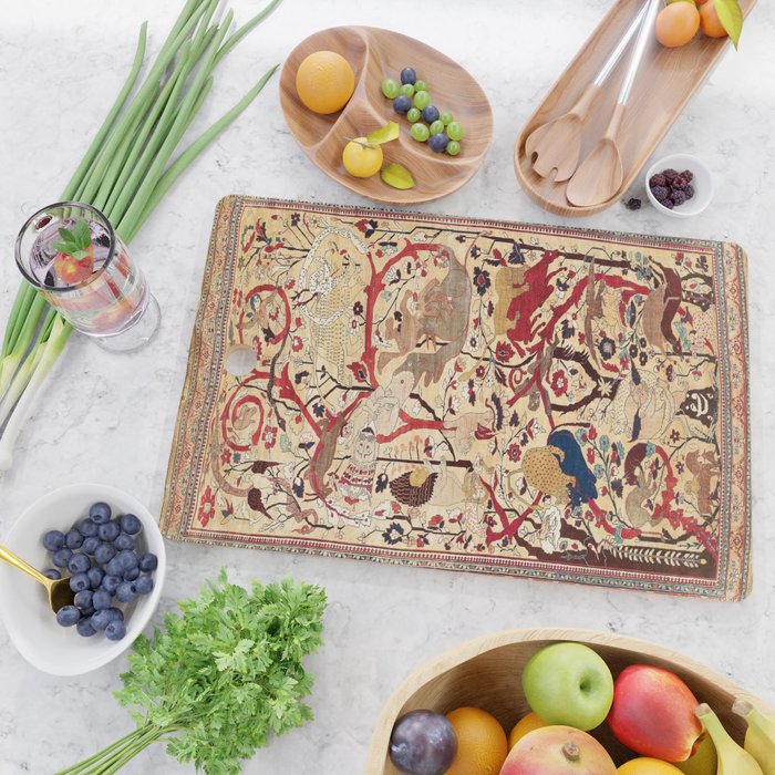 Heriz Azerbaijan Northwest Persian Silk Animal Rug Print Cutting Board Gallery Image 2