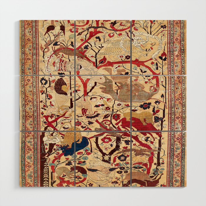 Heriz Azerbaijan Northwest Persian Silk Animal Rug Print Wood Wall Art Gallery Image 1