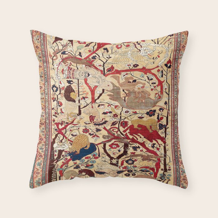 Heriz Azerbaijan Northwest Persian Silk Animal Rug Print Throw Pillow Gallery Image 6