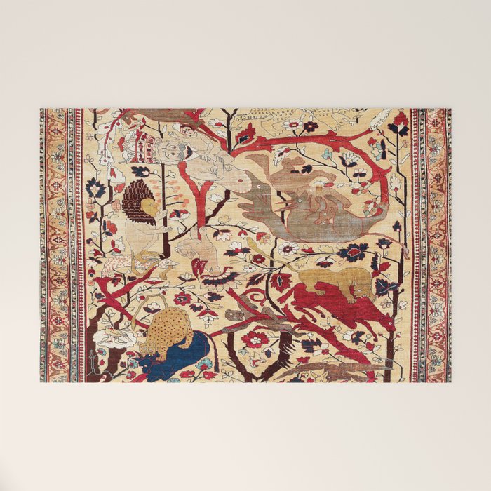 Heriz Azerbaijan Northwest Persian Silk Animal Rug Print Welcome Mat Gallery Image 1