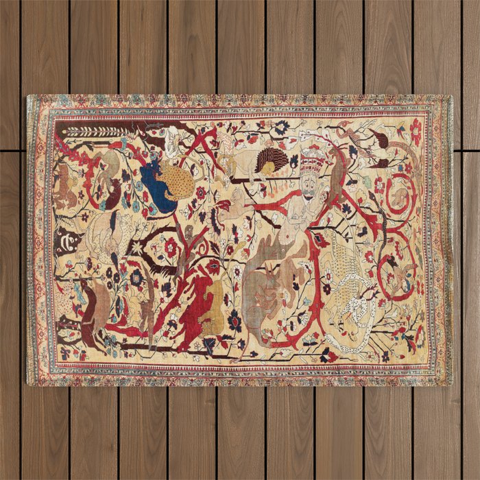 Heriz Azerbaijan Northwest Persian Silk Animal Rug Print Outdoor Rug Gallery Image 1