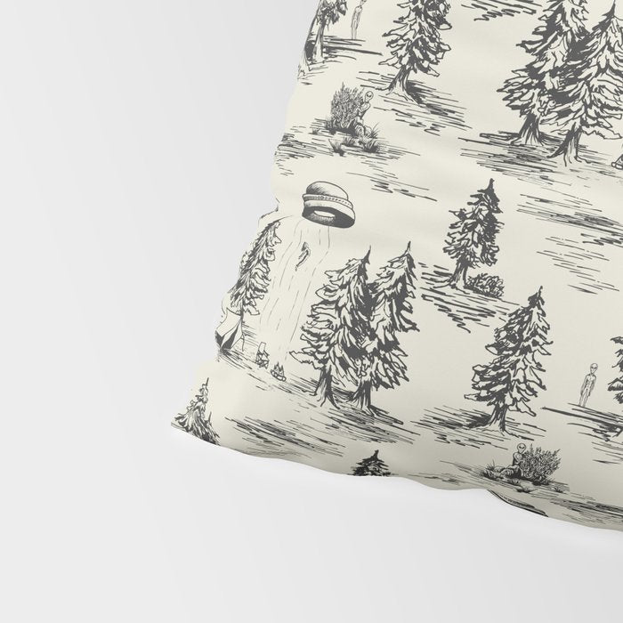 Black Alien Abduction Toile De Jouy Pattern Pillow Sham Gallery Image 4