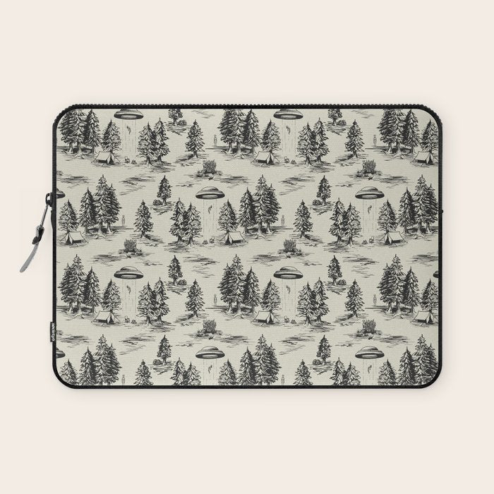 Black Alien Abduction Toile De Jouy Pattern Laptop Sleeve Gallery Image 1
