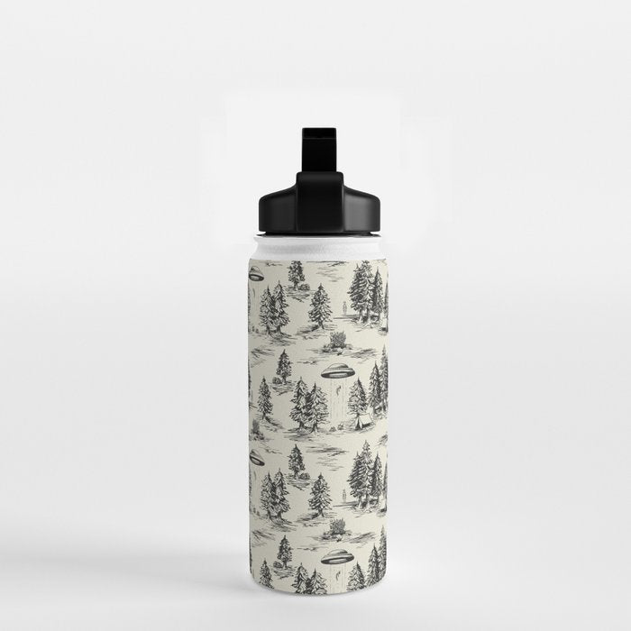 Black Alien Abduction Toile De Jouy Pattern Water Bottle Gallery Image 2