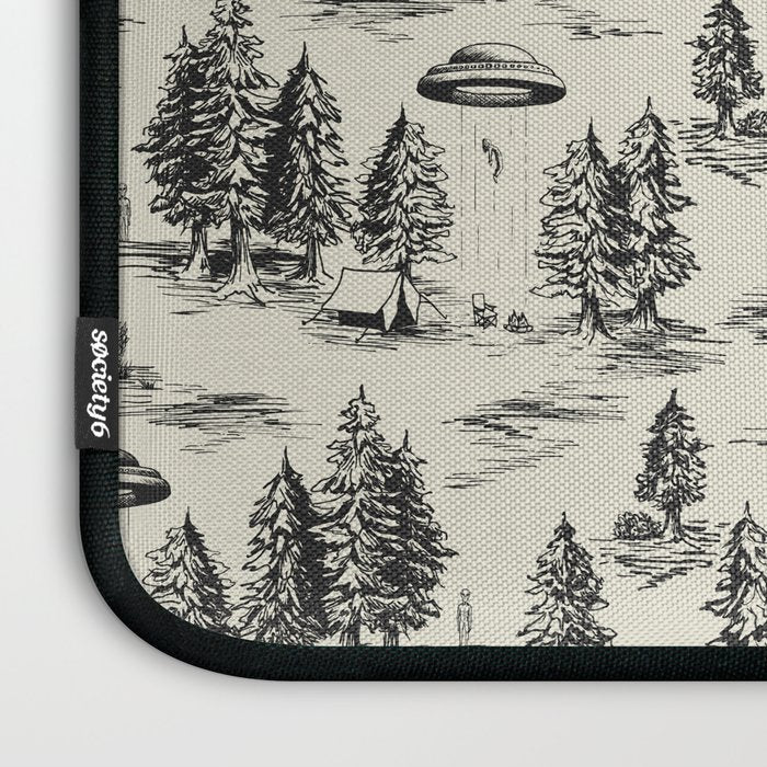 Black Alien Abduction Toile De Jouy Pattern Laptop Sleeve Gallery Image 3