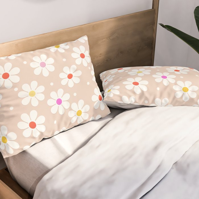 Seventies Daisies Pattern Pillow Sham Gallery Image 2
