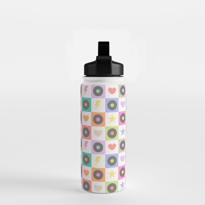 Colorful Checkerboard 80s - Pastel Colors Water Bottle Gallery Image 2