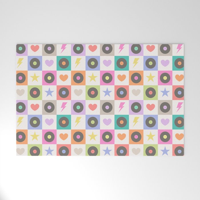 Colorful Checkerboard 80s - Pastel Colors Welcome Mat Gallery Image 1