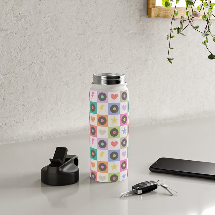 Colorful Checkerboard 80s - Pastel Colors Water Bottle Gallery Image 4