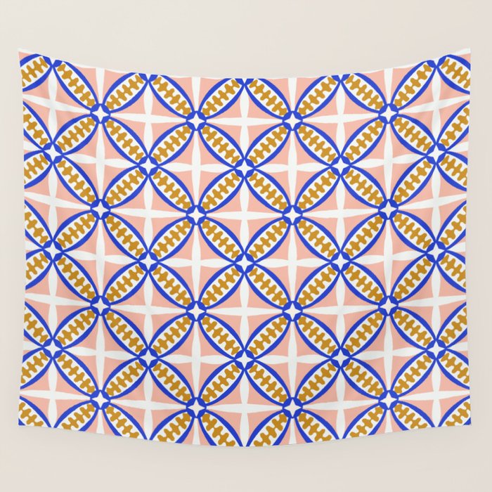 Palm Springs Orchid Tile - Pink and Cobalt Wall Tapestry Gallery Image 4