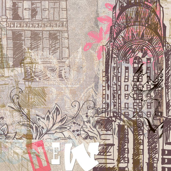 Vintage collage brown pink typography New York Landmark Coffee Mug Gallery Image 2