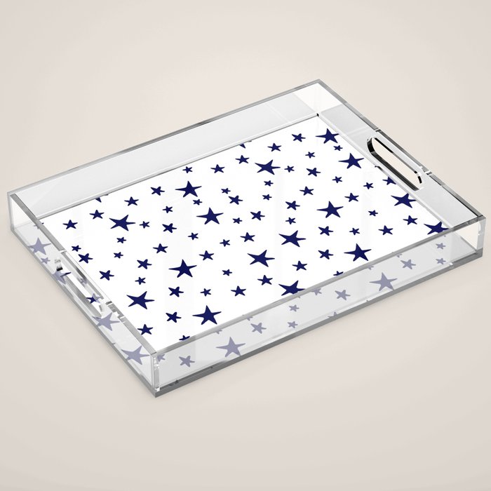 Stars - Navy Blue on White Acrylic Tray Gallery Image 1