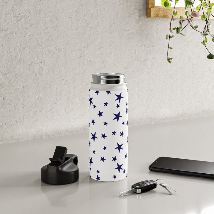 Stars - Navy Blue on White Water Bottle Gallery Image 4
