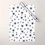 Stars - Navy Blue on White Wrapping Paper Gallery Image 1