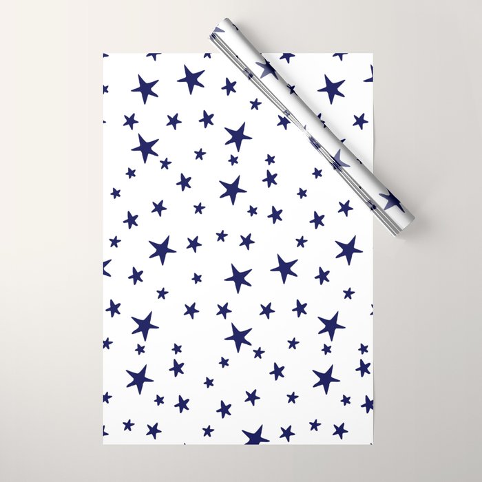 Stars - Navy Blue on White Wrapping Paper Gallery Image 1
