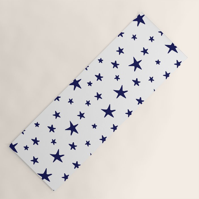Stars - Navy Blue on White Yoga Mat Gallery Image 1