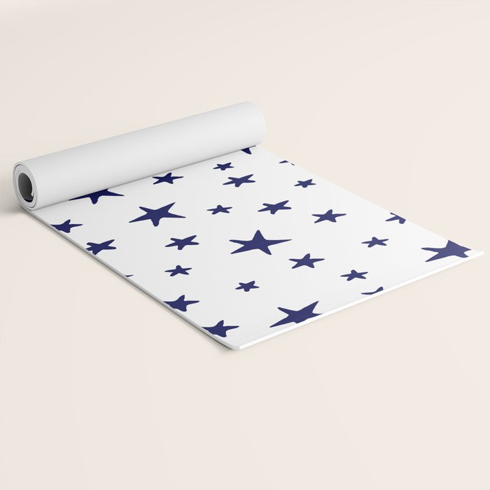 Stars - Navy Blue on White Yoga Mat Gallery Image 2