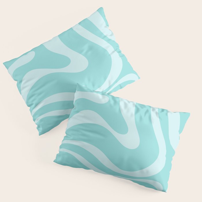 Modern Retro Liquid Swirl Fluid Abstract Pattern in Light Pastel Aqua Turquoise Pillow Sham Gallery Image 1