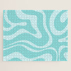 Modern Retro Liquid Swirl Fluid Abstract Pattern in Light Pastel Aqua Turquoise Jigsaw Puzzle Gallery Image 1