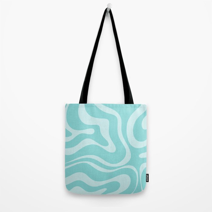 Modern Retro Liquid Swirl Fluid Abstract Pattern in Light Pastel Aqua Turquoise Tote Bag Gallery Image 2