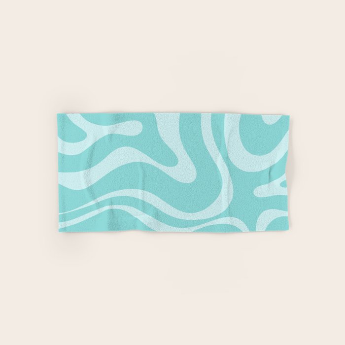 Modern Retro Liquid Swirl Fluid Abstract Pattern in Light Pastel Aqua Turquoise Bath Towel Gallery Image 1