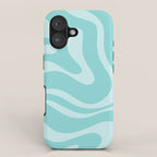 Modern Retro Liquid Swirl Fluid Abstract Pattern in Light Pastel Aqua Turquoise iPhone Case Gallery Image 1
