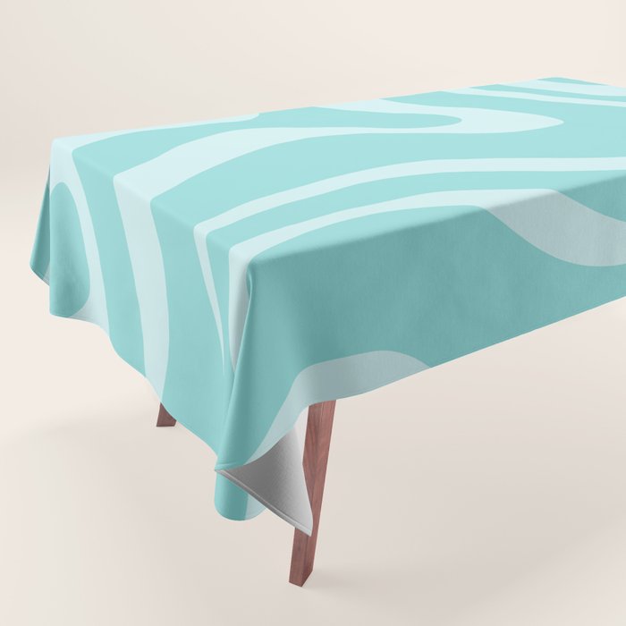 Modern Retro Liquid Swirl Fluid Abstract Pattern in Light Pastel Aqua Turquoise Tablecloth Gallery Image 1