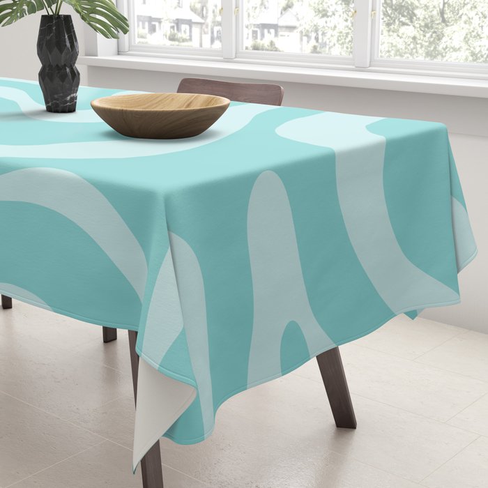 Modern Retro Liquid Swirl Fluid Abstract Pattern in Light Pastel Aqua Turquoise Tablecloth Gallery Image 3
