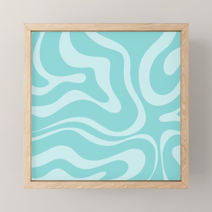 Modern Retro Liquid Swirl Fluid Abstract Pattern in Light Pastel Aqua Turquoise Mini Art Print Gallery Image 1