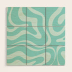 Modern Retro Liquid Swirl Fluid Abstract Pattern in Light Pastel Aqua Turquoise Wood Wall Art Gallery Image 1