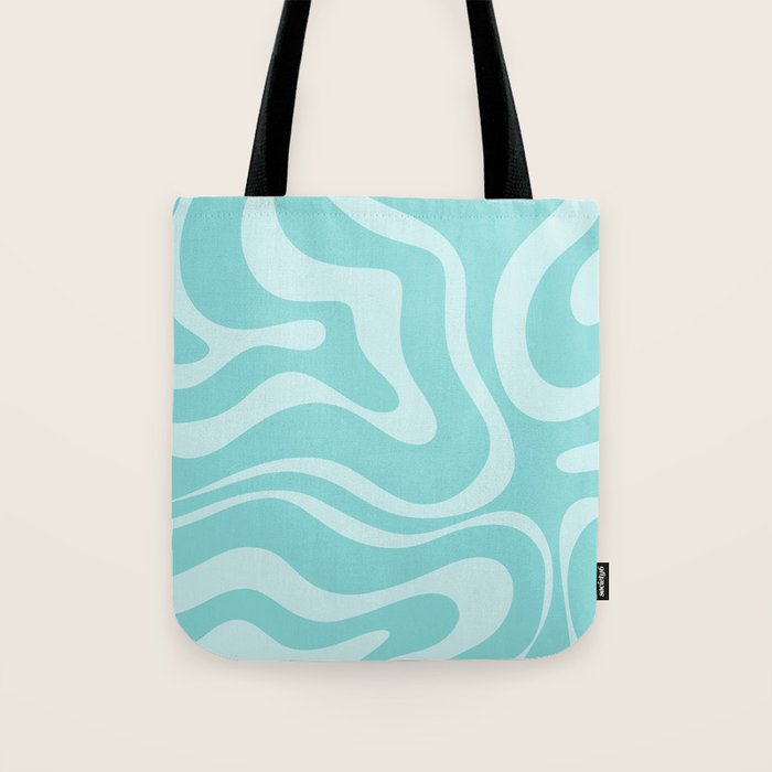 Modern Retro Liquid Swirl Fluid Abstract Pattern in Light Pastel Aqua Turquoise Tote Bag Gallery Image 1