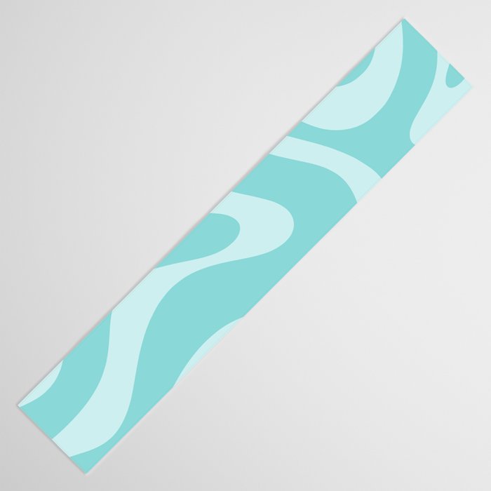 Modern Retro Liquid Swirl Fluid Abstract Pattern in Light Pastel Aqua Turquoise Table Runner Gallery Image 3