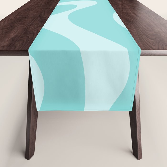 Modern Retro Liquid Swirl Fluid Abstract Pattern in Light Pastel Aqua Turquoise Table Runner Gallery Image 1
