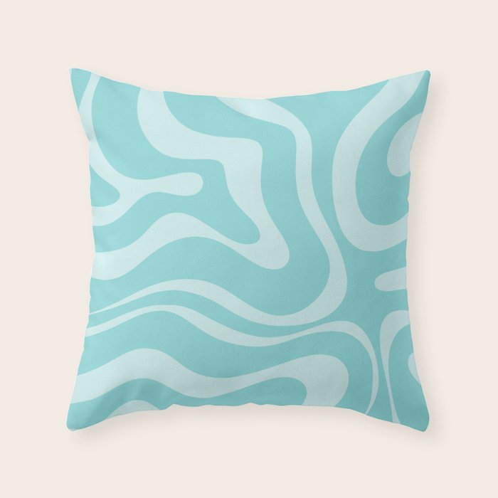 Modern Retro Liquid Swirl Fluid Abstract Pattern in Light Pastel Aqua Turquoise Throw Pillow Gallery Image 6