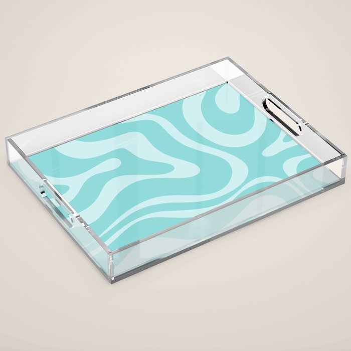Modern Retro Liquid Swirl Fluid Abstract Pattern in Light Pastel Aqua Turquoise Acrylic Tray Gallery Image 1