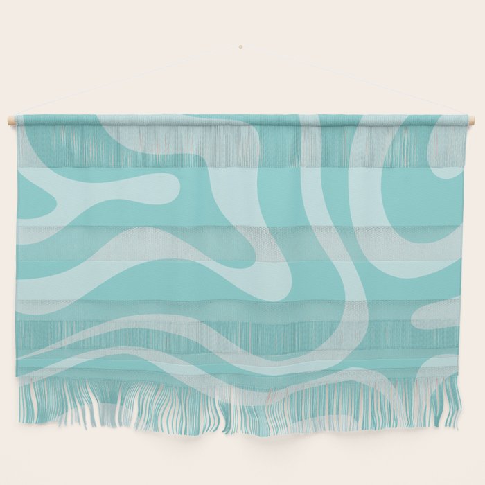 Modern Retro Liquid Swirl Fluid Abstract Pattern in Light Pastel Aqua Turquoise Wall Hanging Gallery Image 1