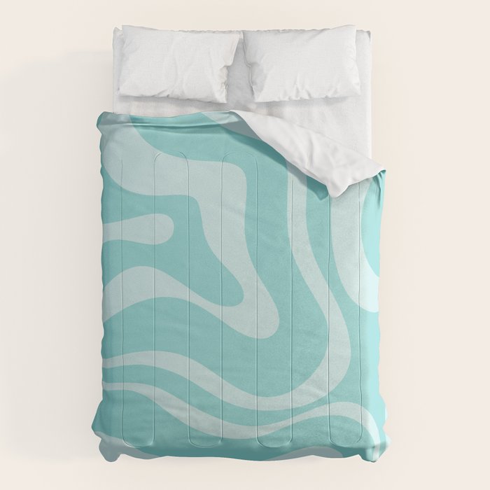 Modern Retro Liquid Swirl Fluid Abstract Pattern in Light Pastel Aqua Turquoise Comforter Gallery Image 6